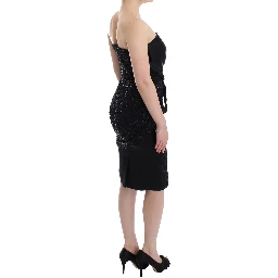 Black Strapless Embellished Pencil Dress