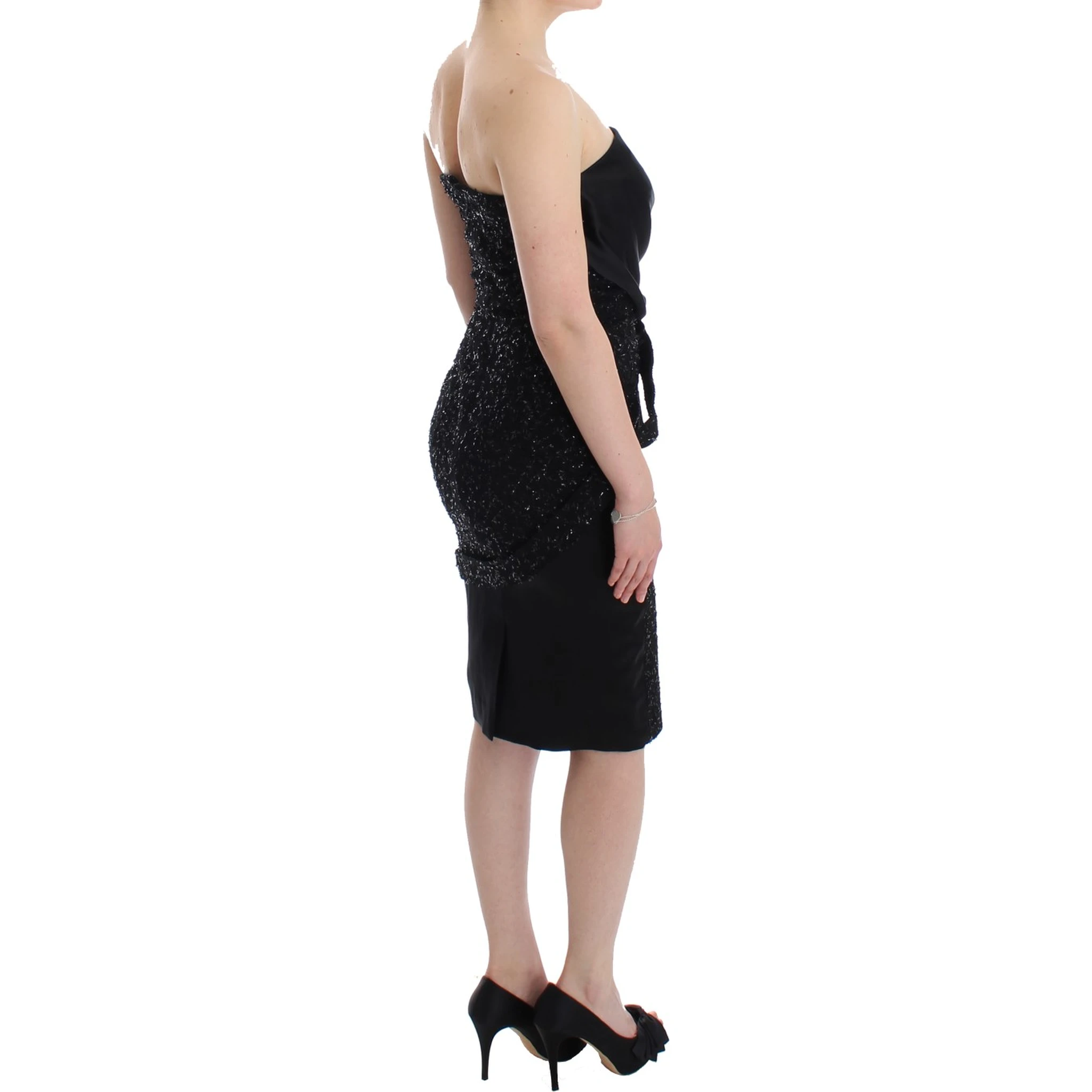 Black Strapless Embellished Pencil Dress