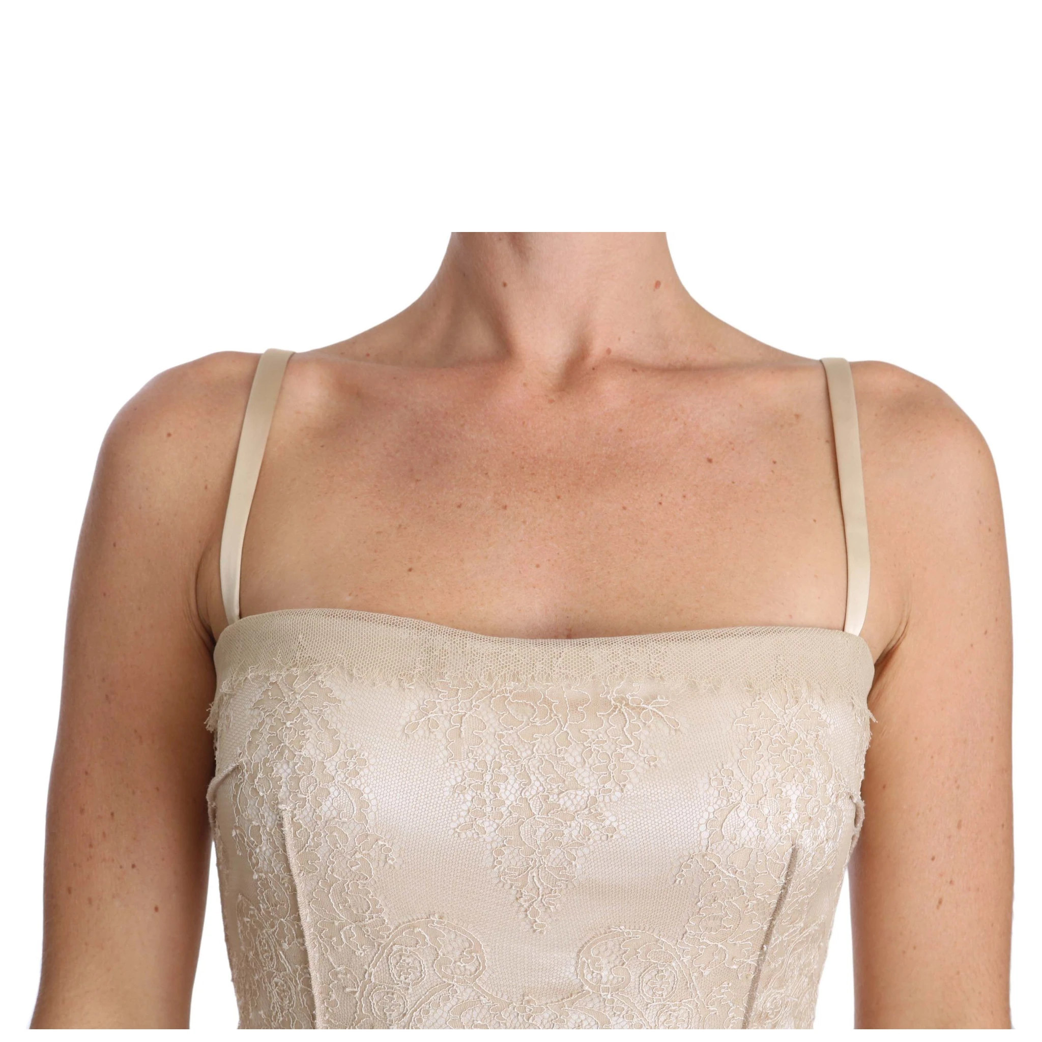 Beige Lace Spaghetti Strap Sheath Dress