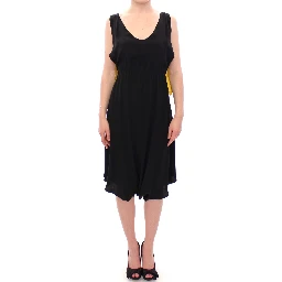 Black Yellow Silk Shift Sheath Coctail Dress