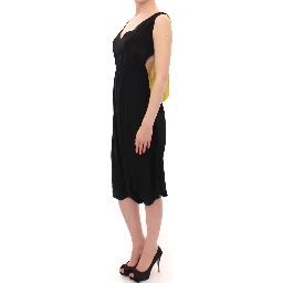 Black Yellow Silk Shift Sheath Coctail Dress