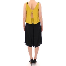 Black Yellow Silk Shift Sheath Coctail Dress