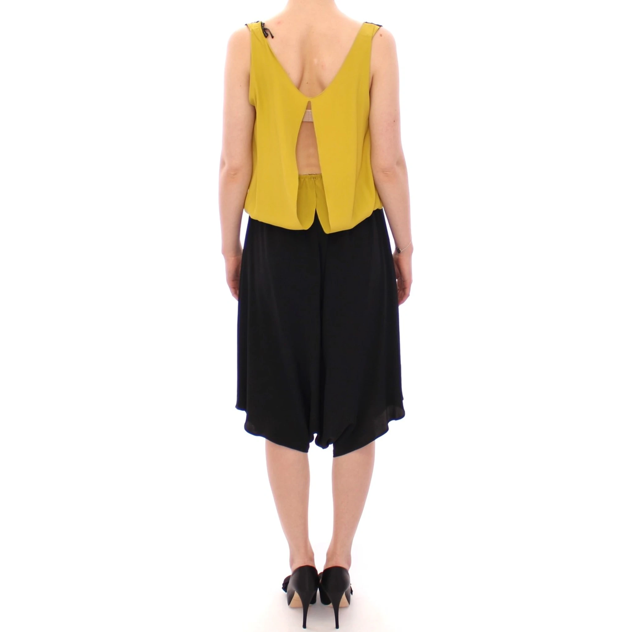 Black Yellow Silk Shift Sheath Coctail Dress