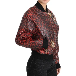 Red Leopard Button Crystal Leather Jacket