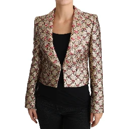Gold Floral Sequined Blazer Coat Jacket