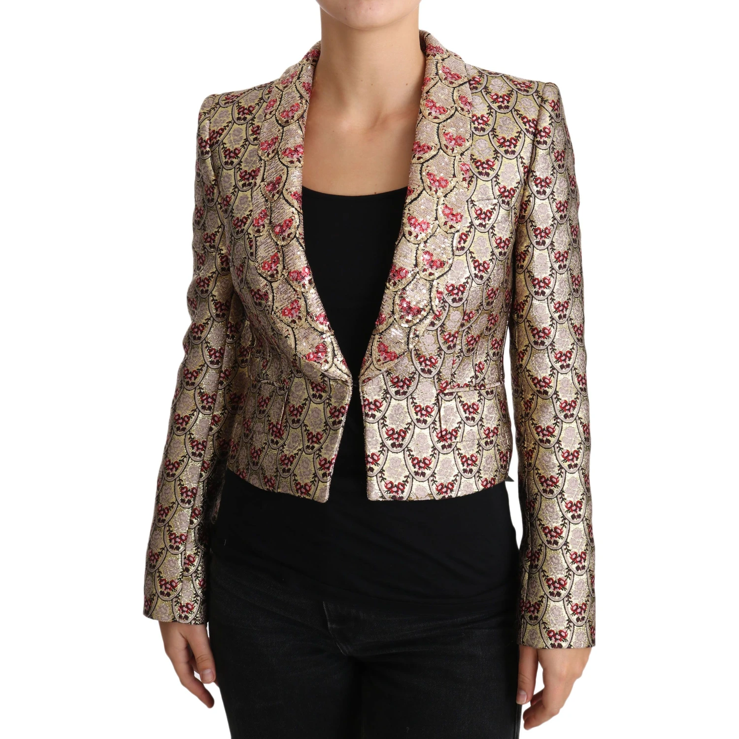 Gold Floral Sequined Blazer Coat Jacket