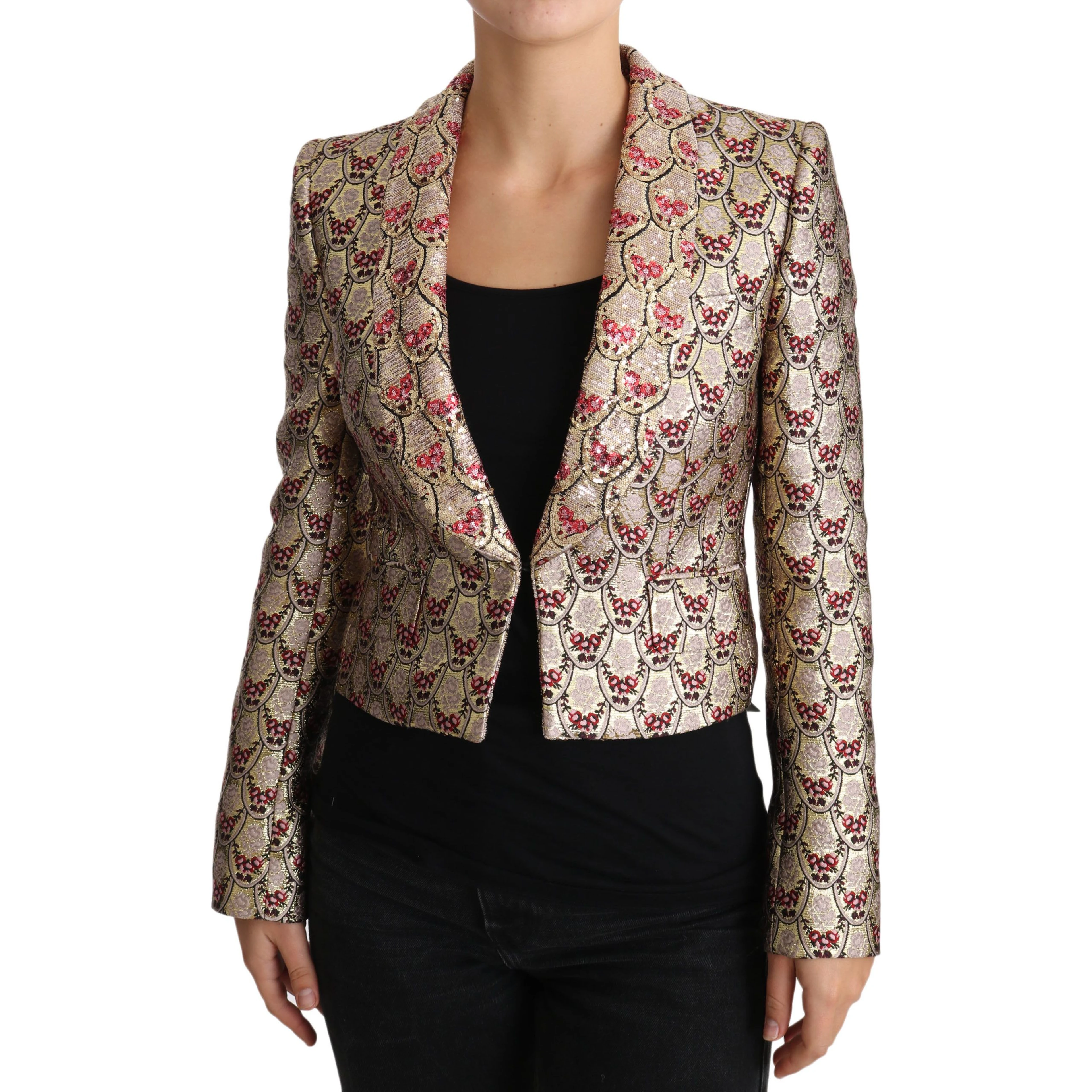 Gold Floral Sequined Blazer Coat Jacket