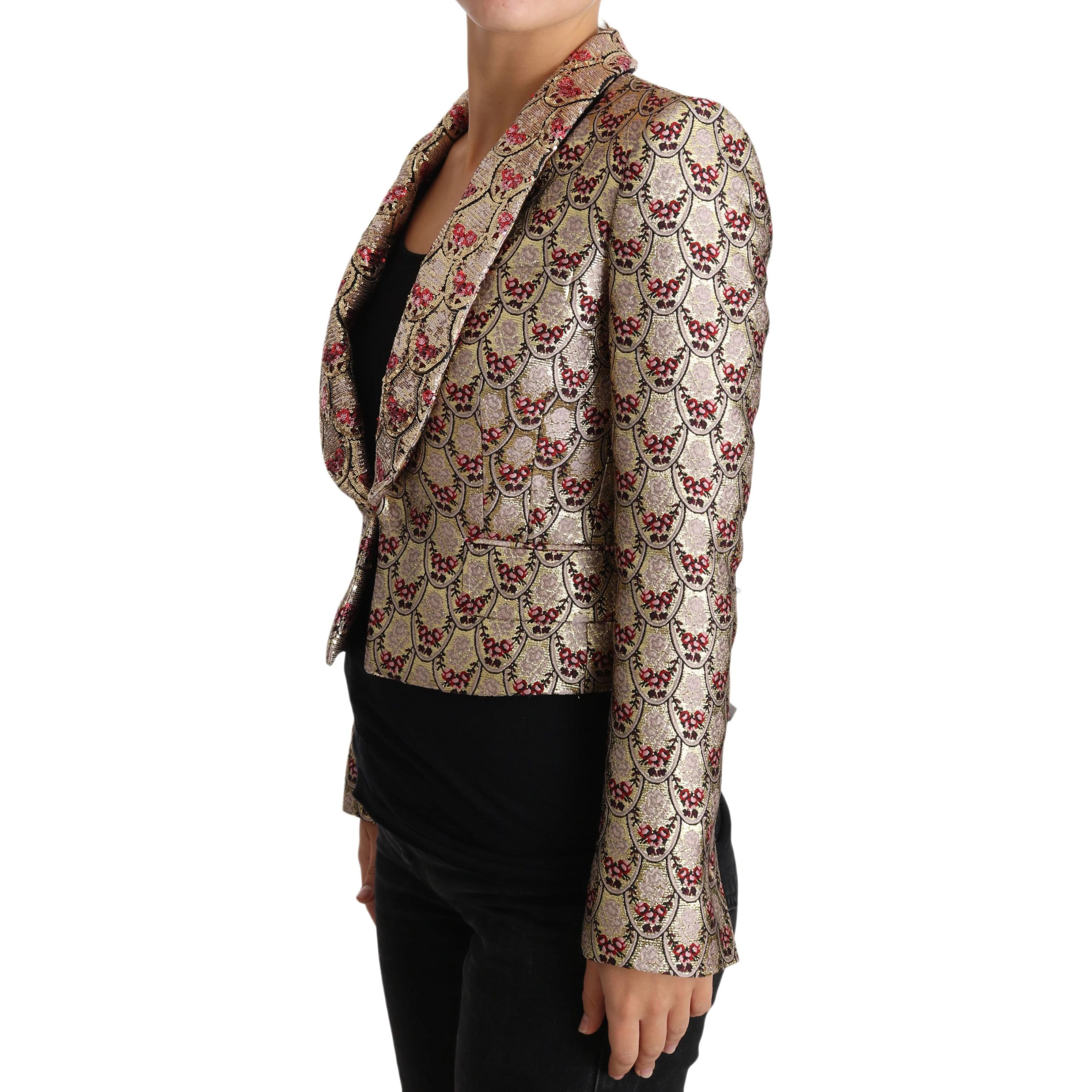Gold Floral Sequined Blazer Coat Jacket