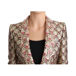 Gold Floral Sequined Blazer Coat Jacket