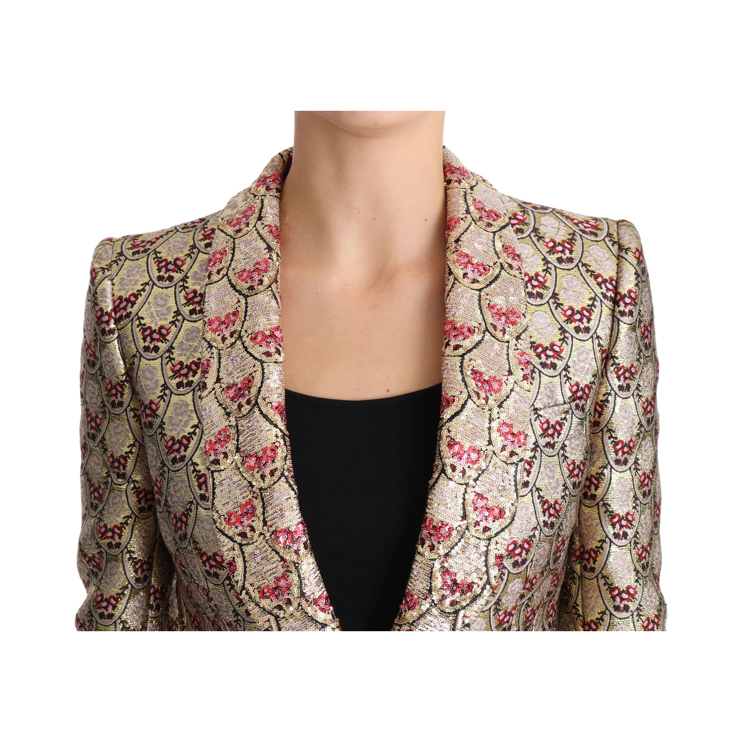 Gold Floral Sequined Blazer Coat Jacket
