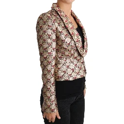 Gold Floral Sequined Blazer Coat Jacket