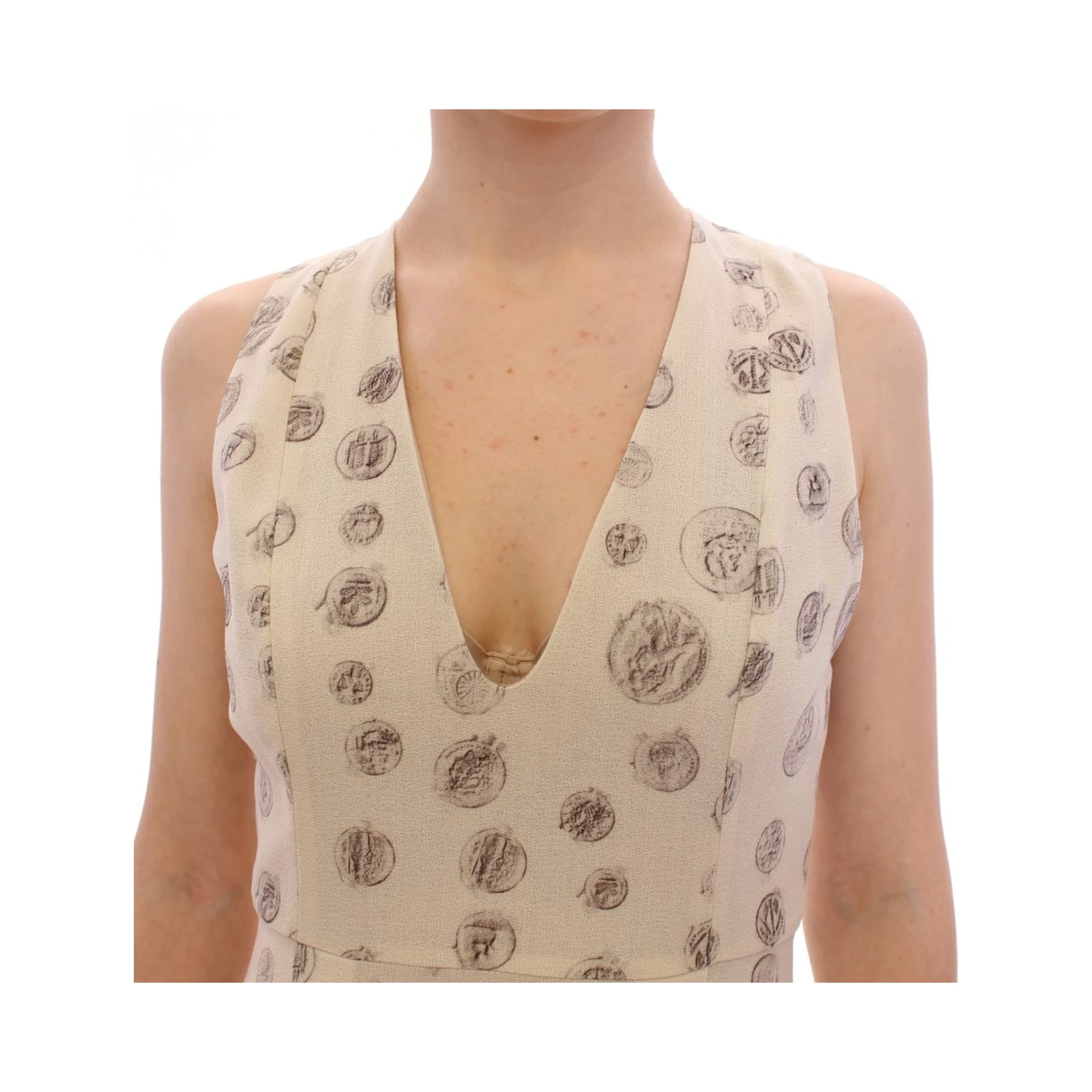 White Printed Shift V-neck Sheath Dress