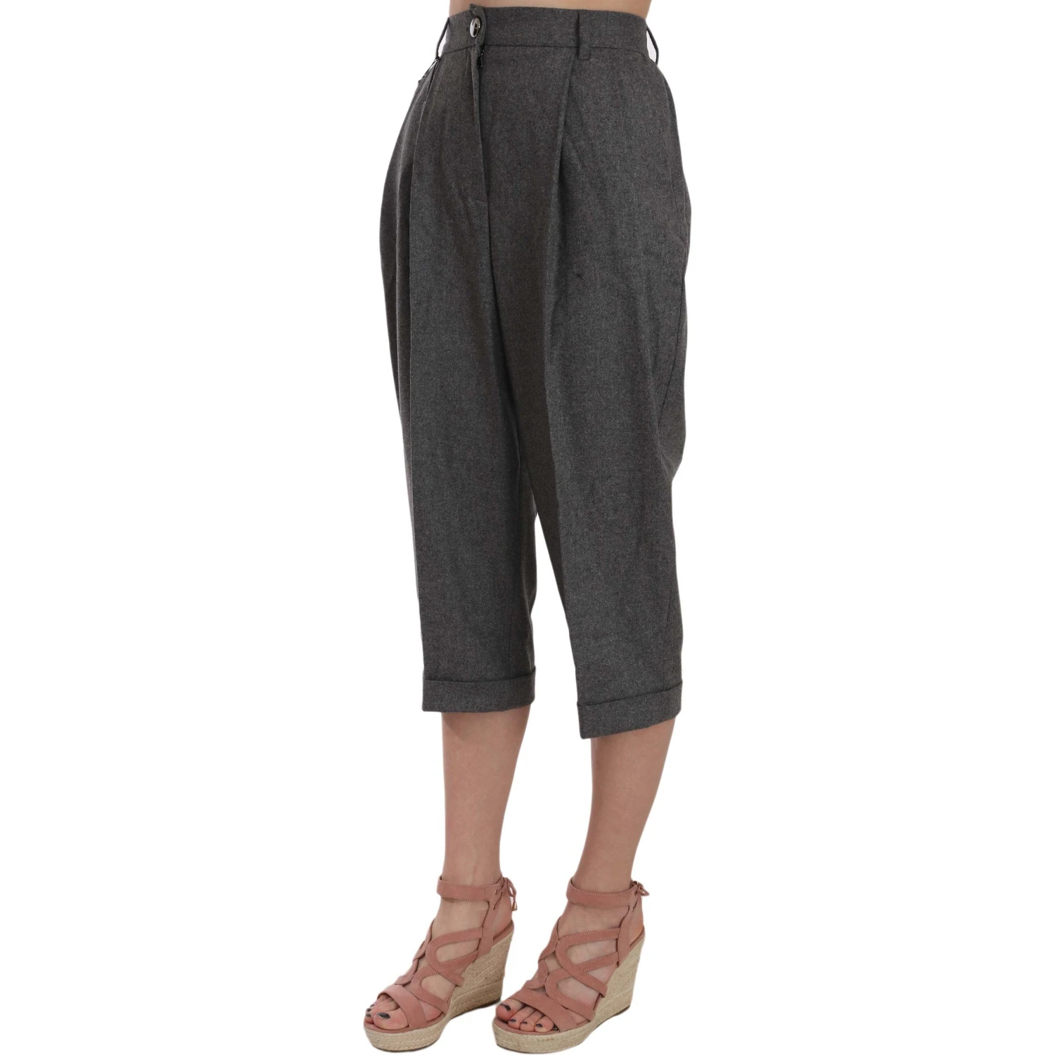 Wool Cropped Trouser Pleated Pant