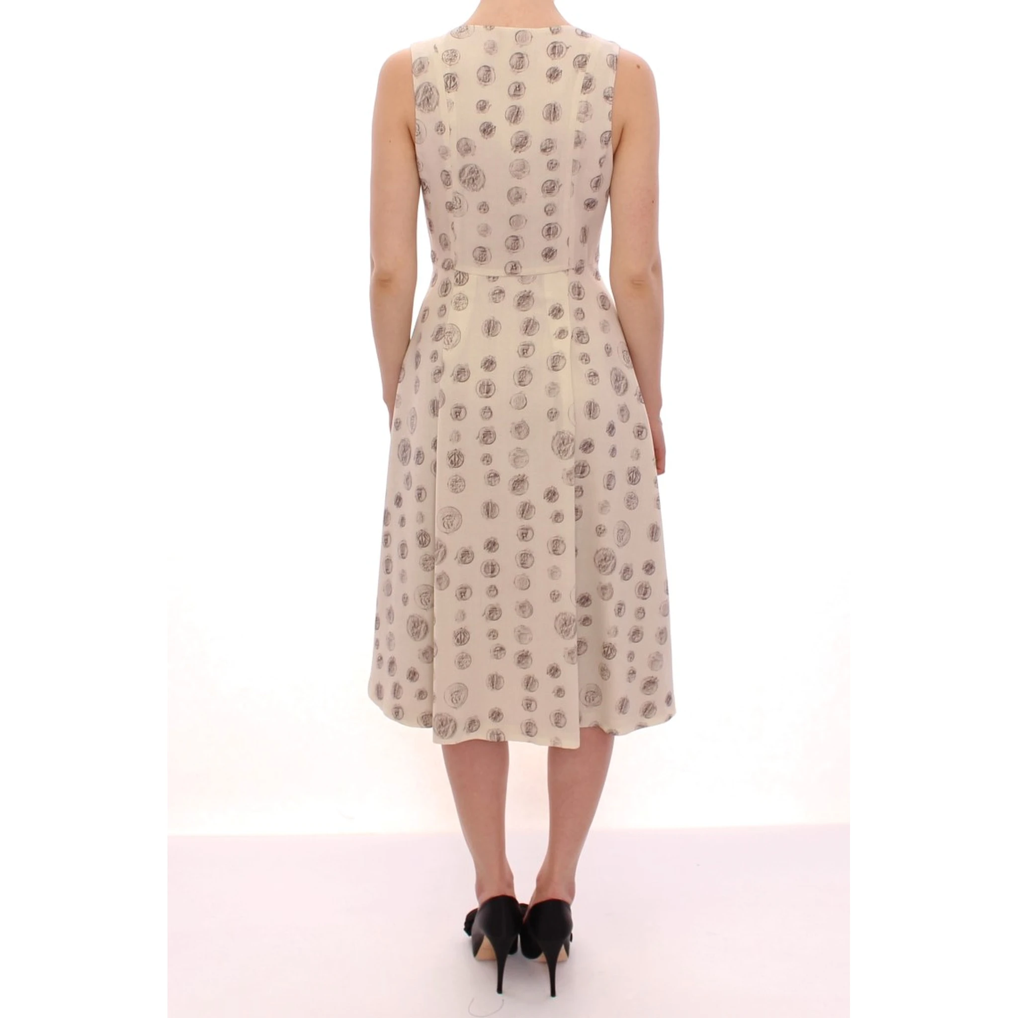 White Printed Shift V-neck Sheath Dress