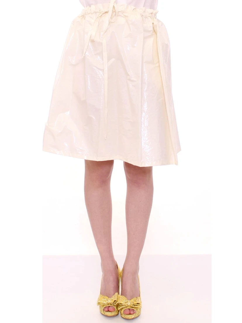 White Above-Knee Stretch Waist Strap Skirt