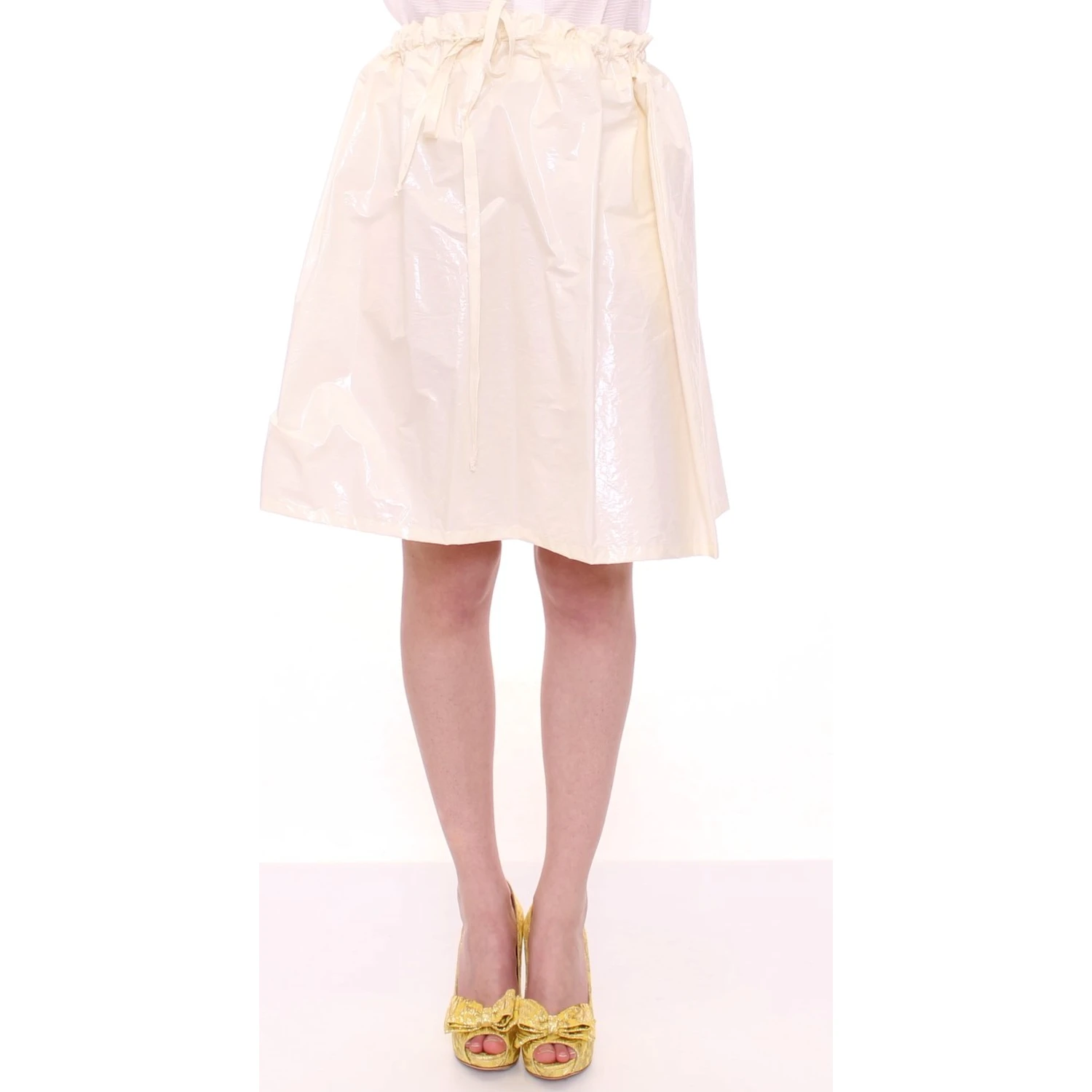 White Above-Knee Stretch Waist Strap Skirt