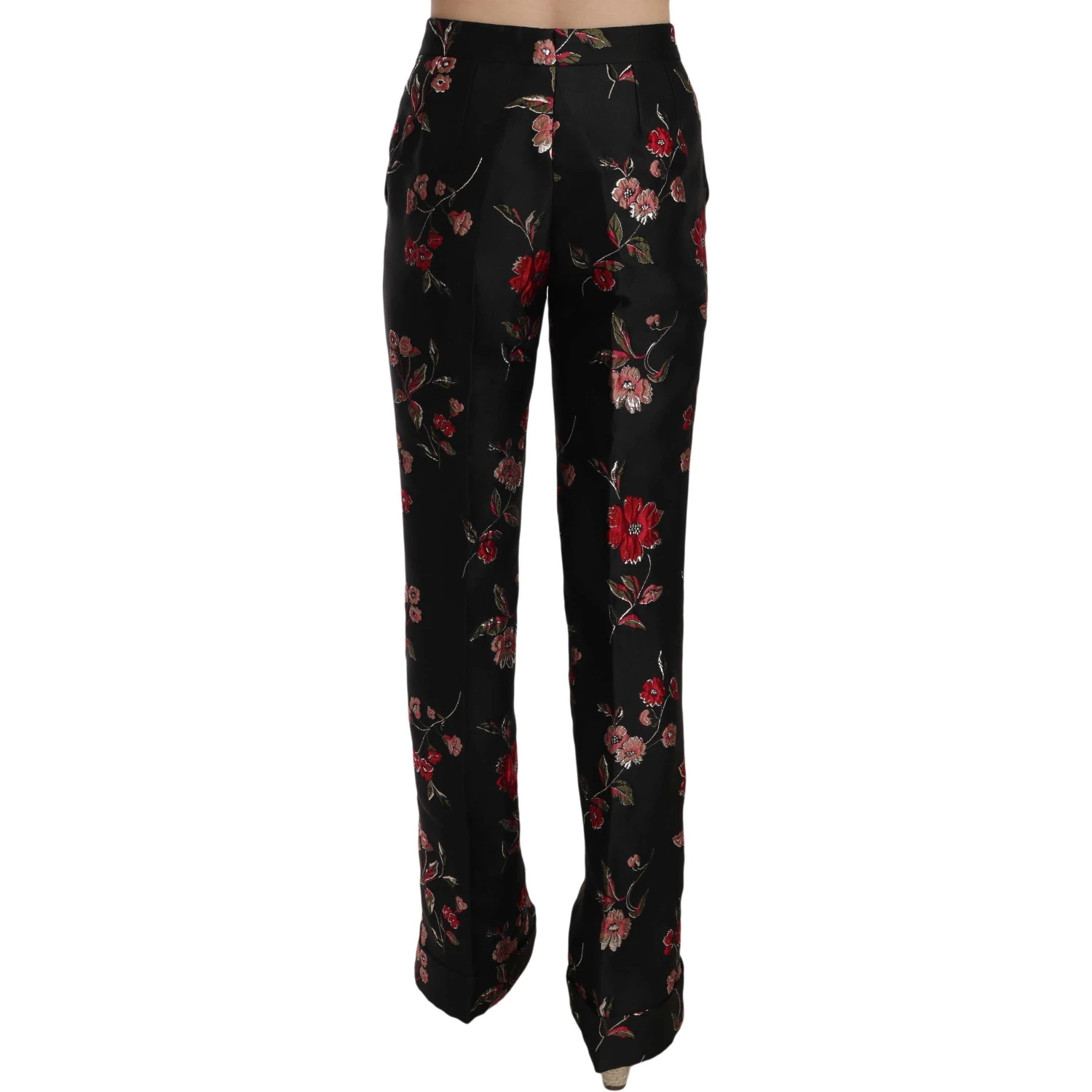 Floral Print Black Boot Cut Trouser Pants