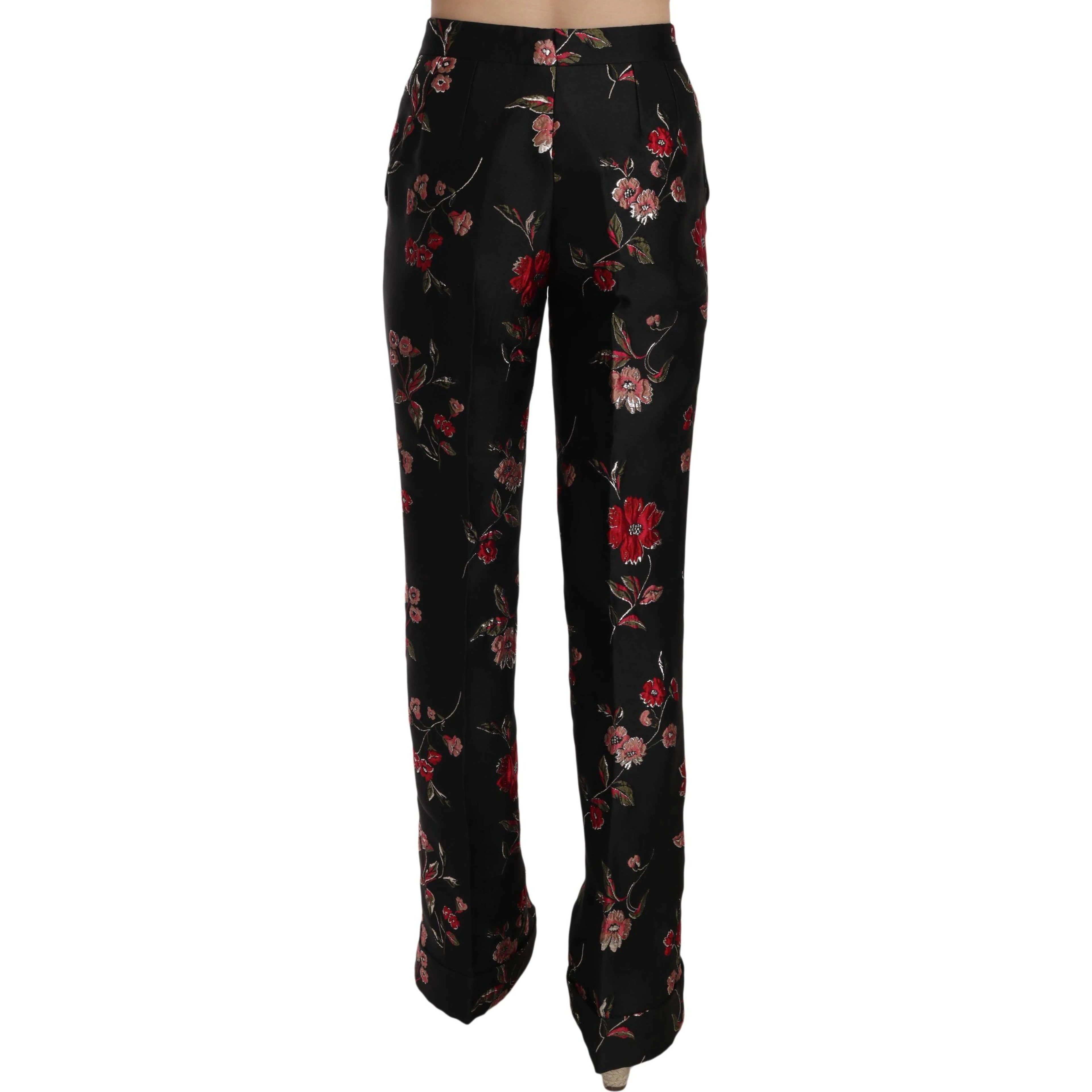 Floral Print Black Boot Cut Trouser Pants