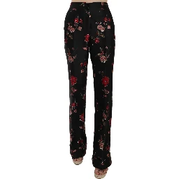 Floral Print Black Boot Cut Trouser Pants