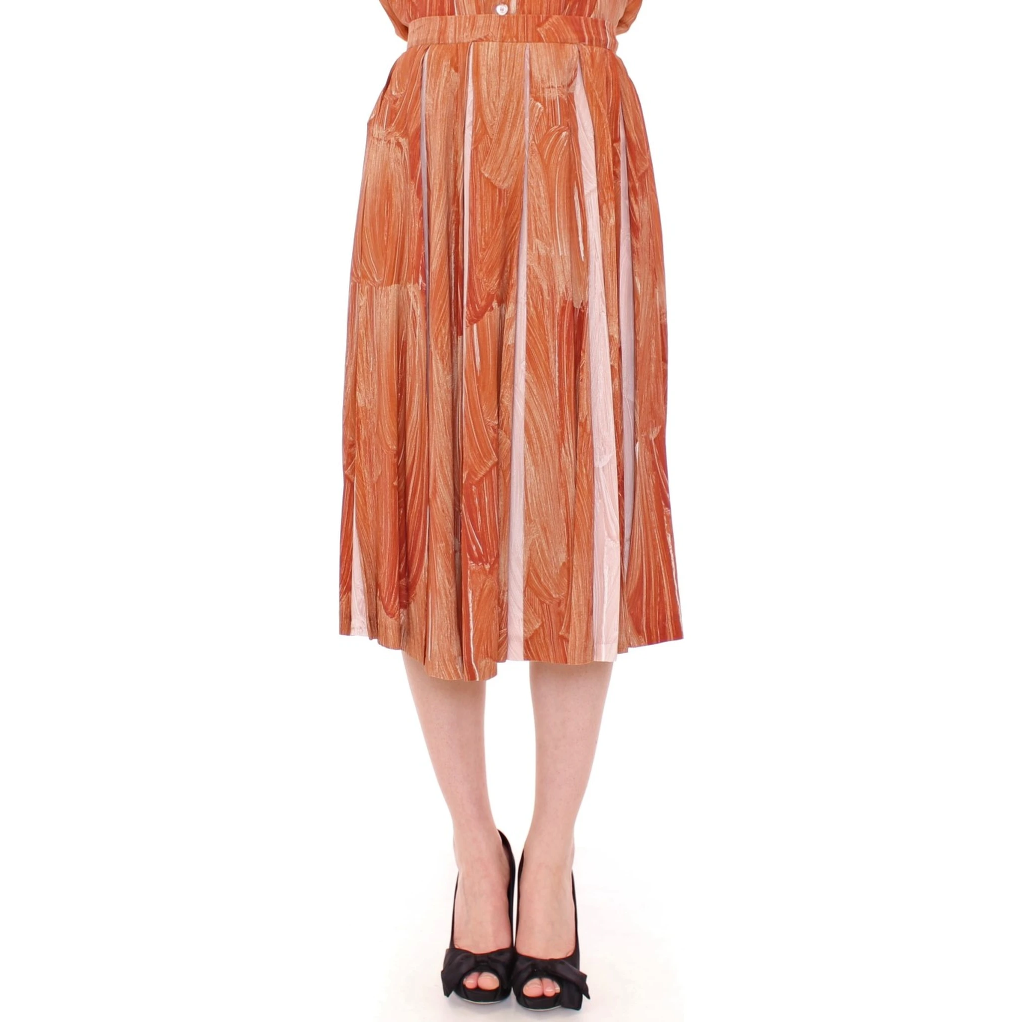 Brown Orange Below Knee Full Skirt