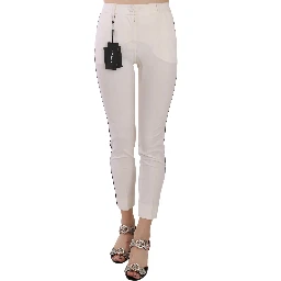 White Side Stripe Cropped Skinny Pants