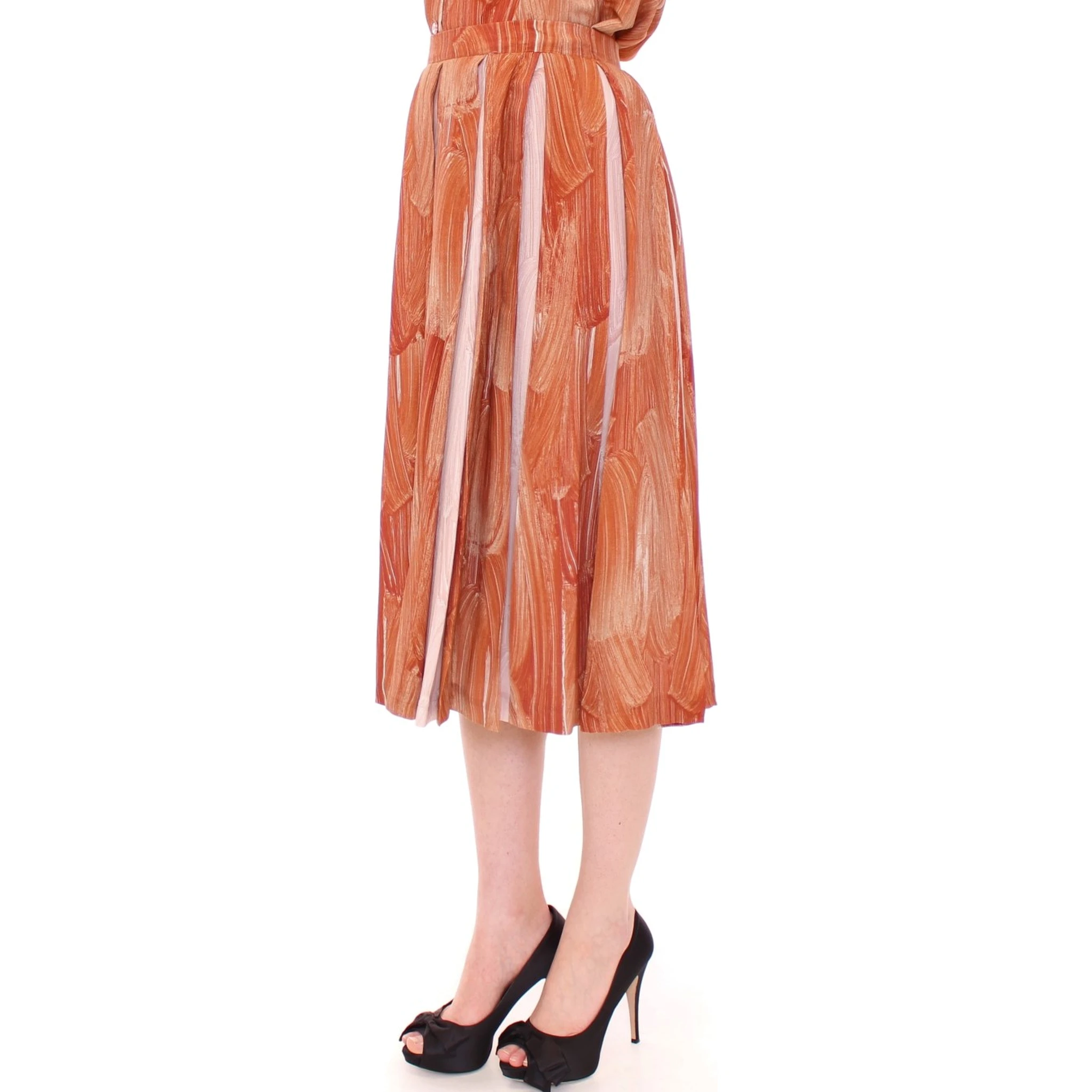 Brown Orange Below Knee Full Skirt
