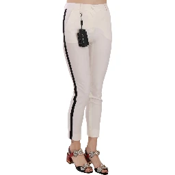 White Side Stripe Cropped Skinny Pants