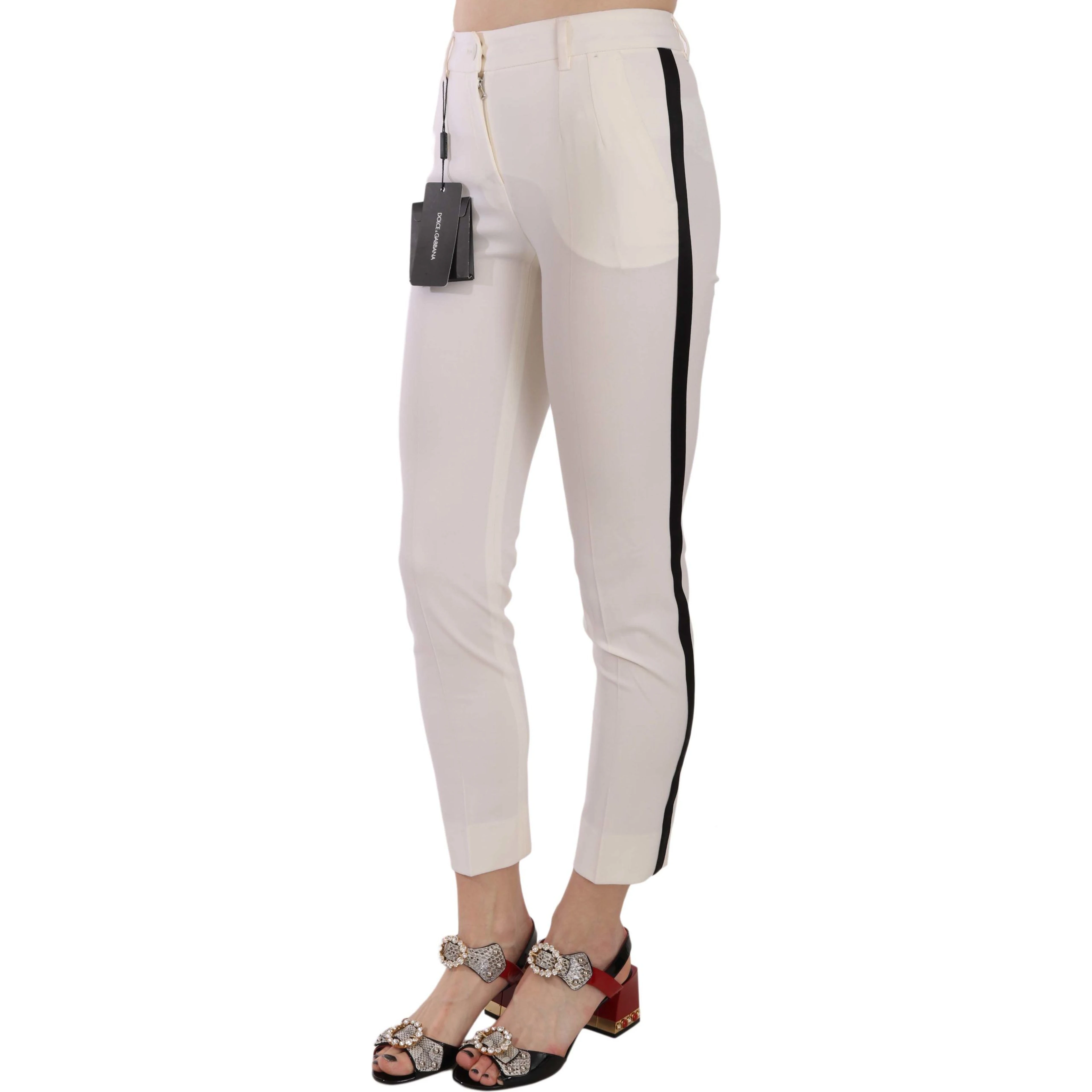 White Side Stripe Cropped Skinny Pants