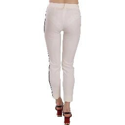 White Side Stripe Cropped Skinny Pants