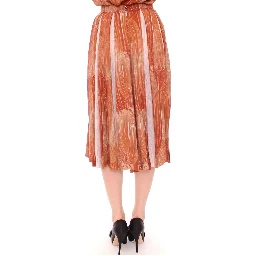 Brown Orange Below Knee Full Skirt