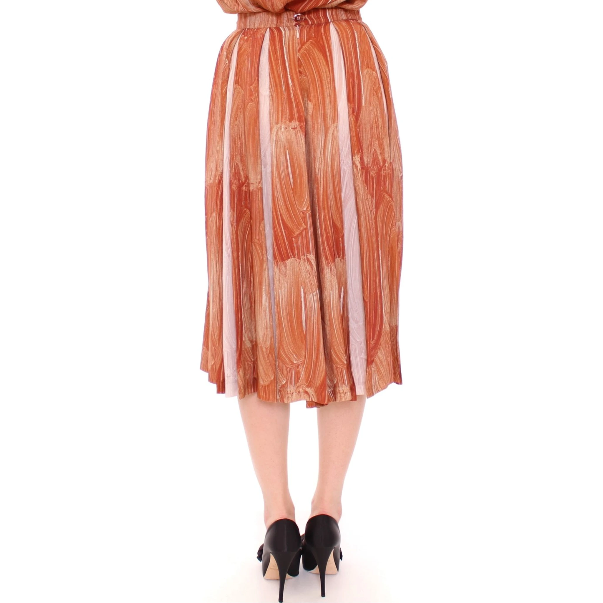 Brown Orange Below Knee Full Skirt