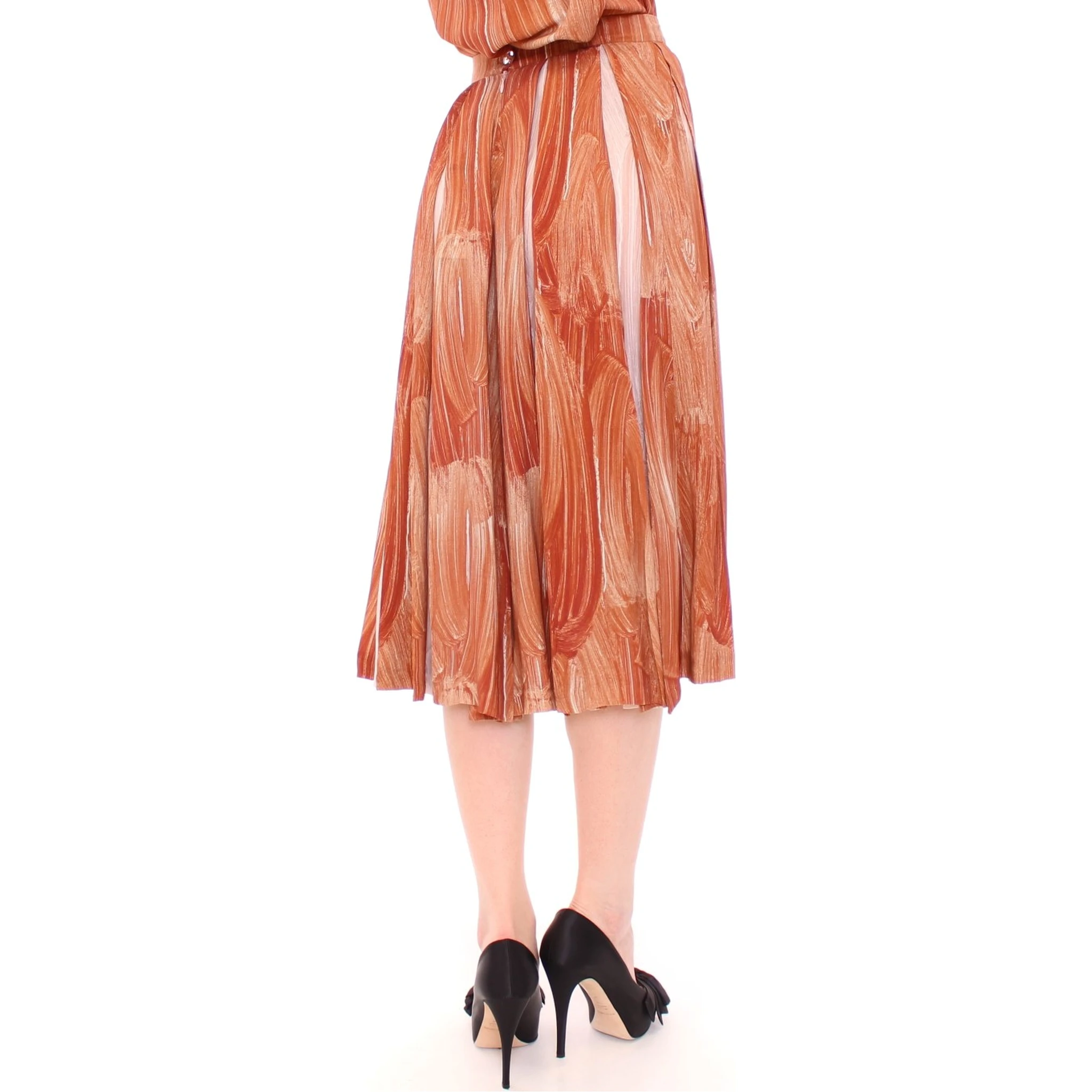 Brown Orange Below Knee Full Skirt