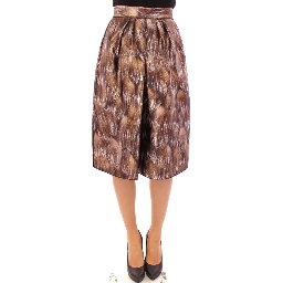 Brown Floral Silk Straight Full Skirt