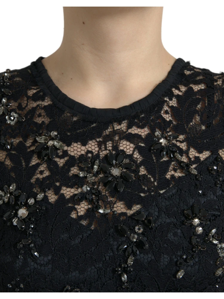 Black Floral Lace Crystal Sheath Dress alternative