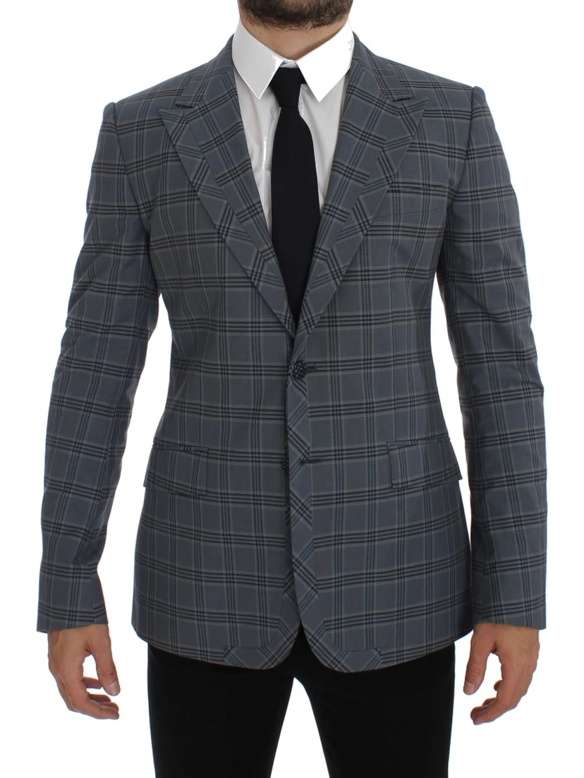 Blue Checkered Slim Fit Blazer Jacket