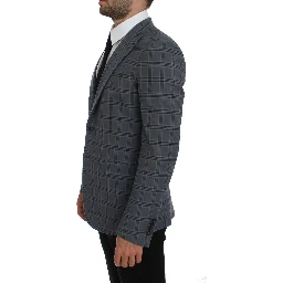 Blue Checkered Slim Fit Blazer Jacket