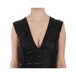 Black Leather Studded Mini Shift Dress