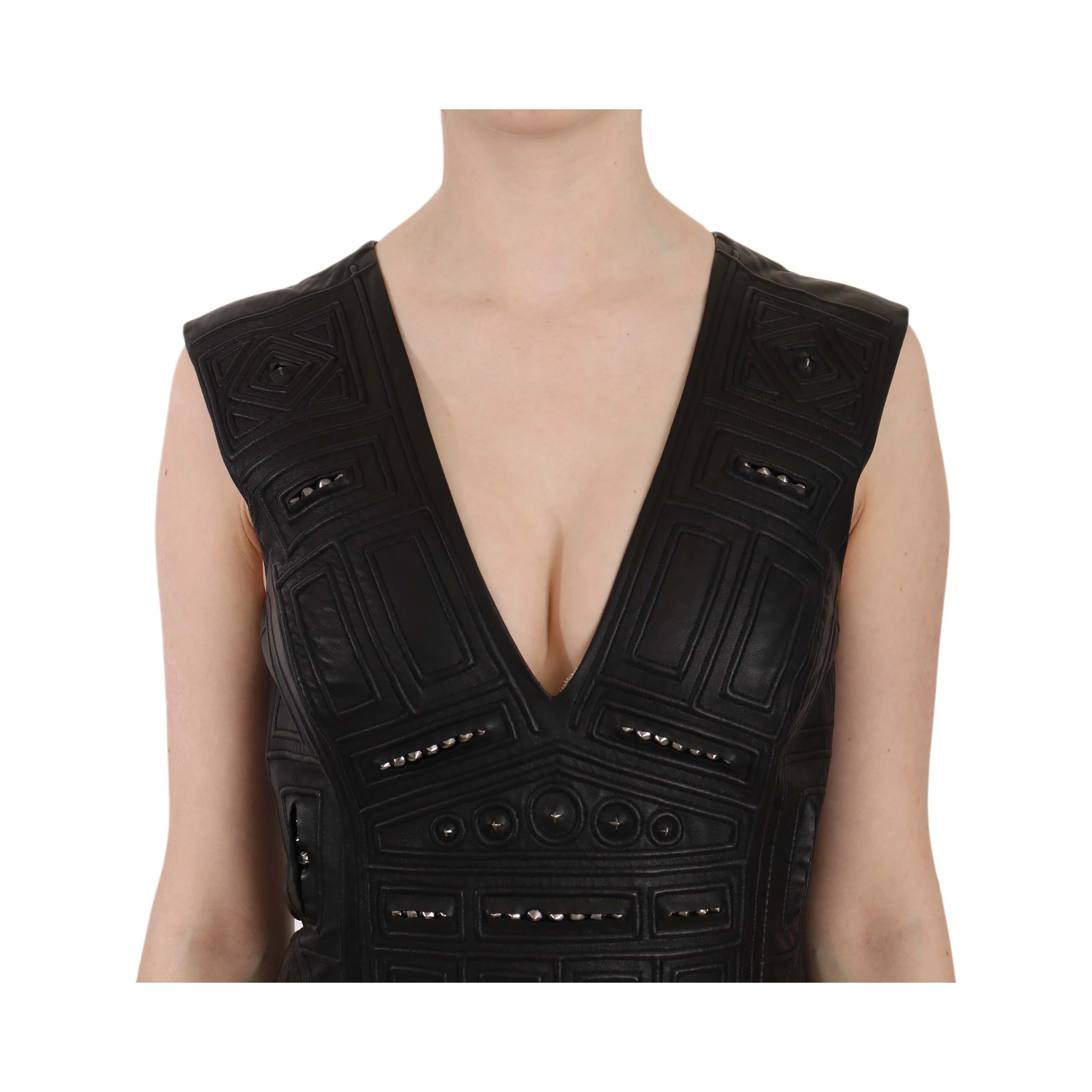 Black Leather Studded Mini Shift Dress