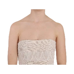 Beige Beaded Silk Short Mini Gown  Dress