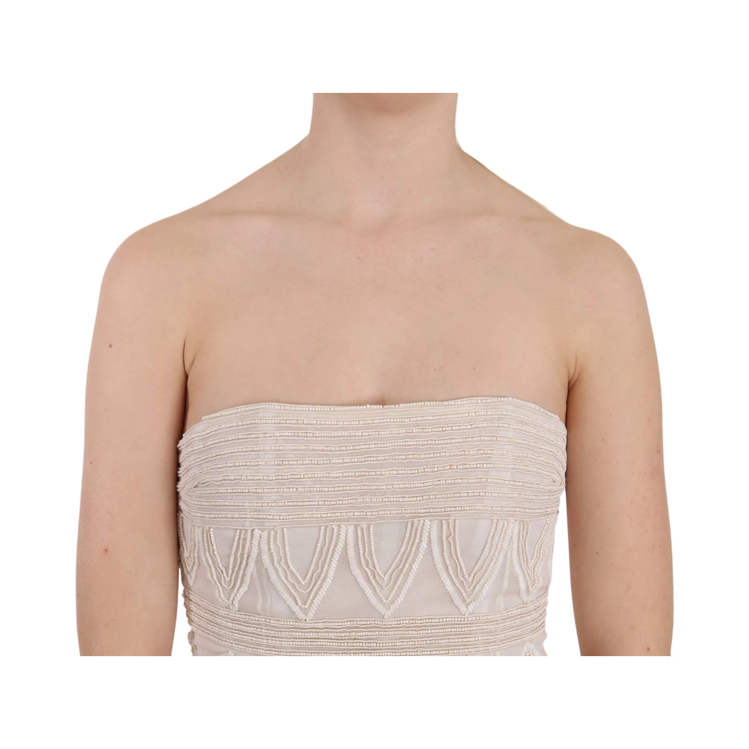 Beige Beaded Silk Short Mini Gown  Dress