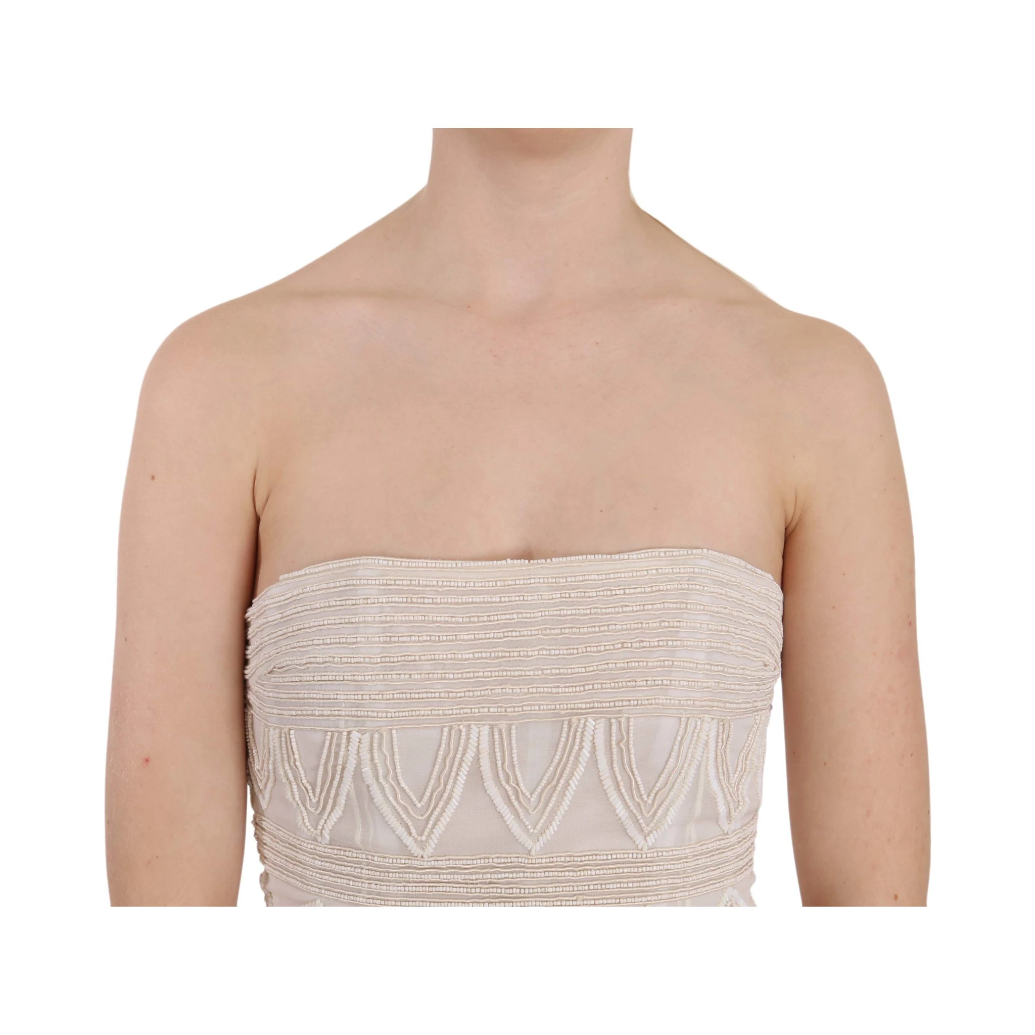 Beige Beaded Silk Short Mini Gown Dress