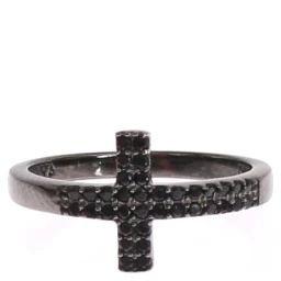 Black CZ Cross Rhodium 925 Ring