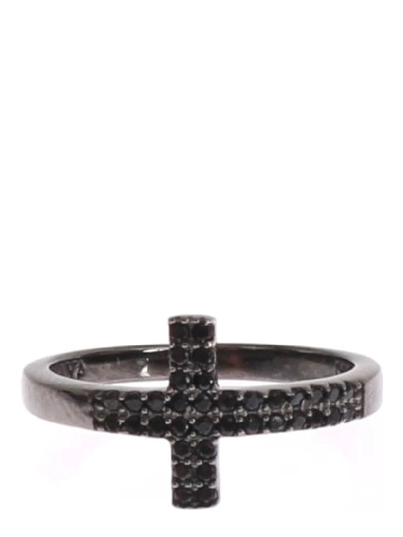Black CZ Cross Rhodium 925 Ring