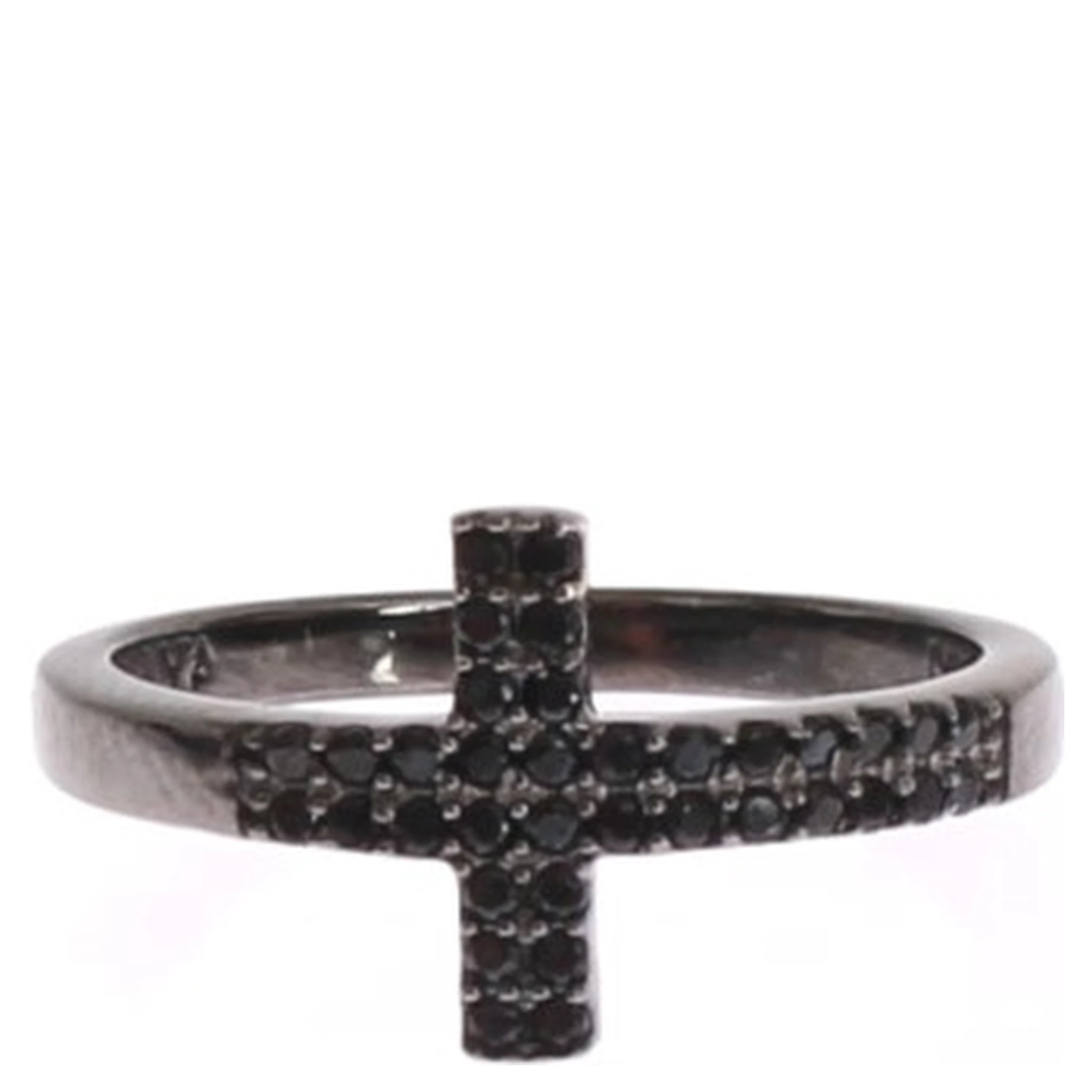 Black CZ Cross Rhodium 925 Ring
