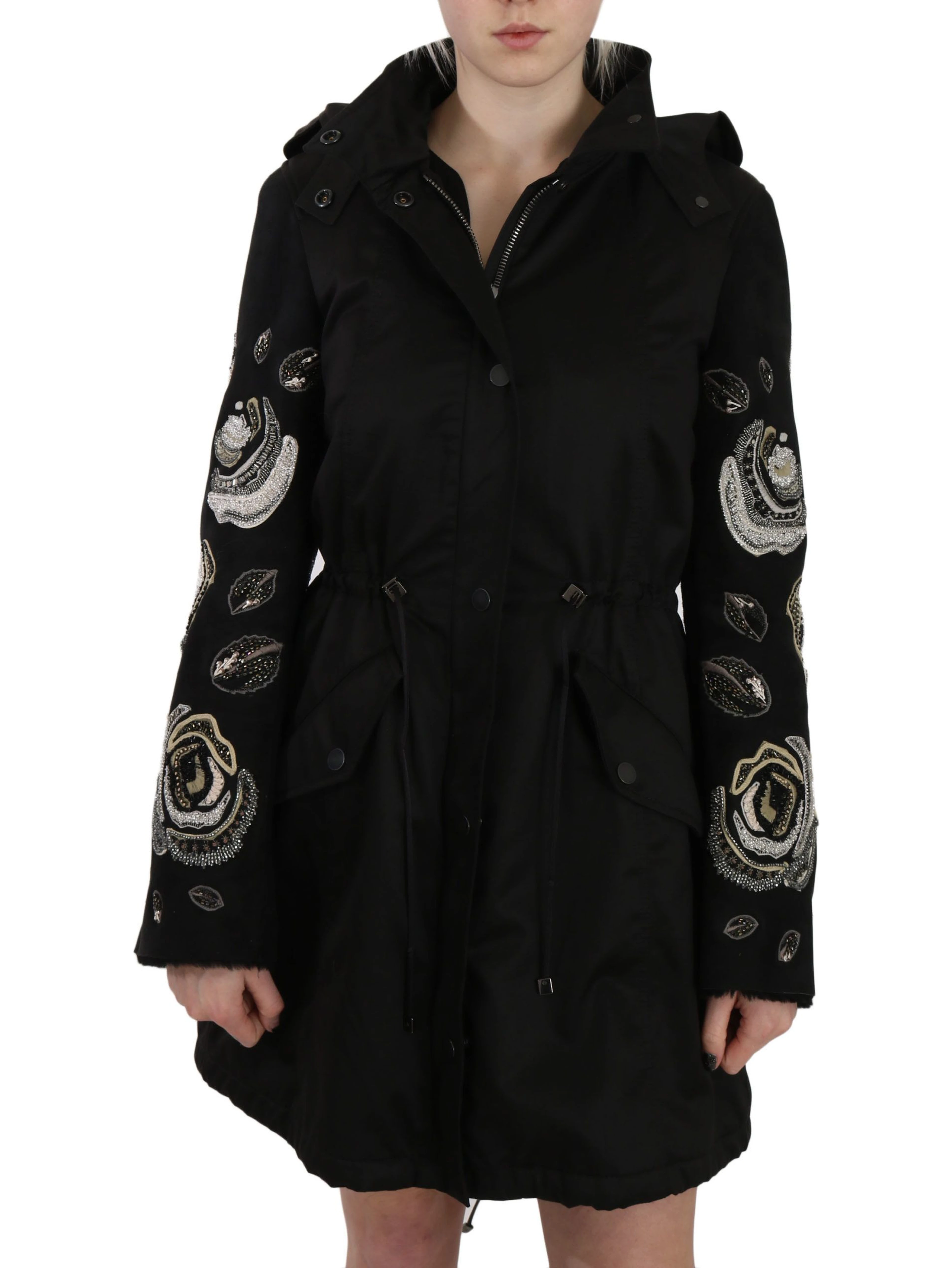 Floral Sequined Beaded Hooded Jacket Coat