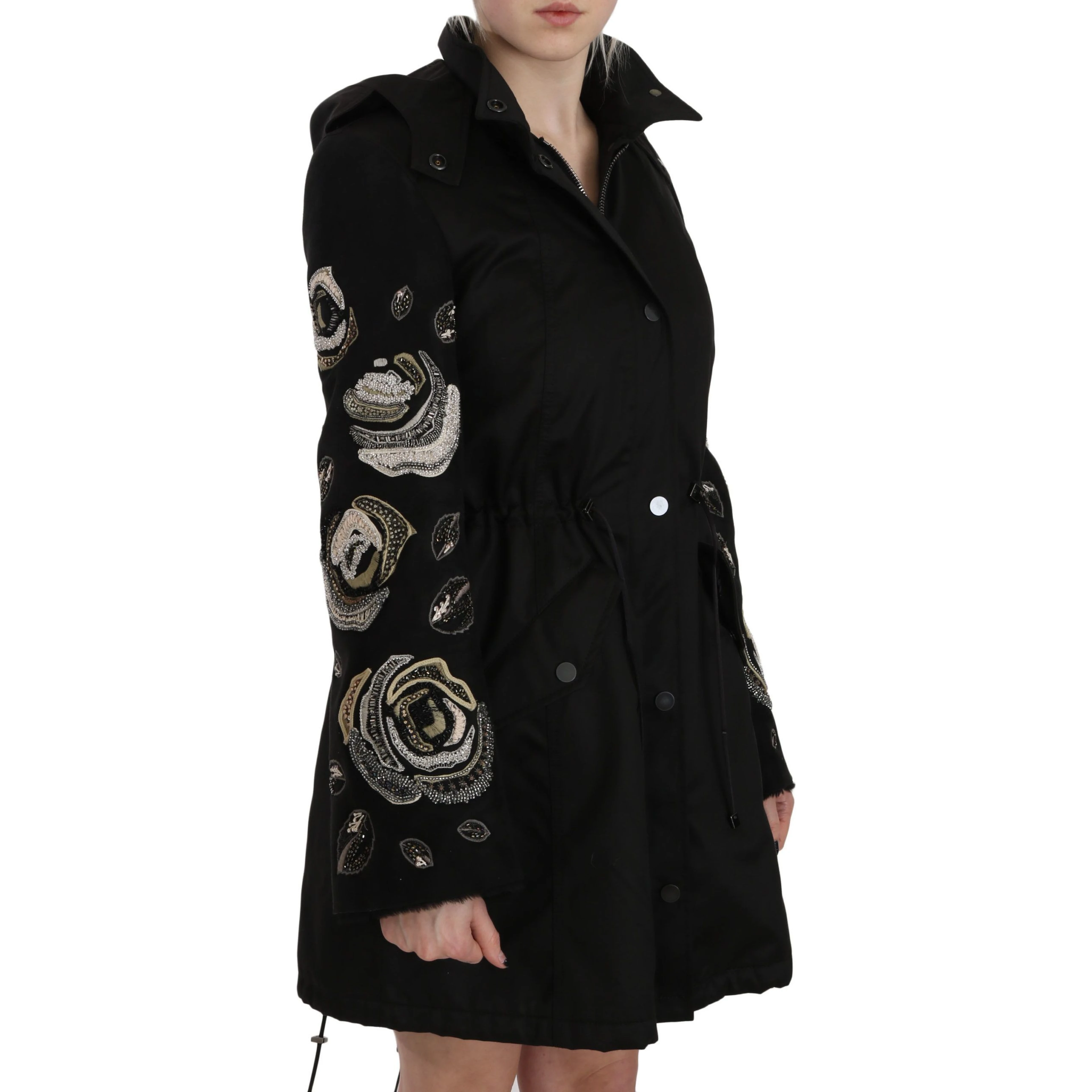 Floral Sequined Beaded Hooded Jacket Coat