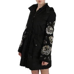 Floral Sequined Beaded Hooded Jacket Coat