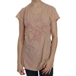 Pink Cream Lace Short Sleeve Shirt Top Cotton Blouse
