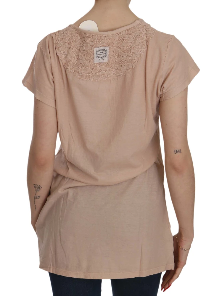 Pink Cream Lace Short Sleeve Shirt Top Cotton Blouse alternative