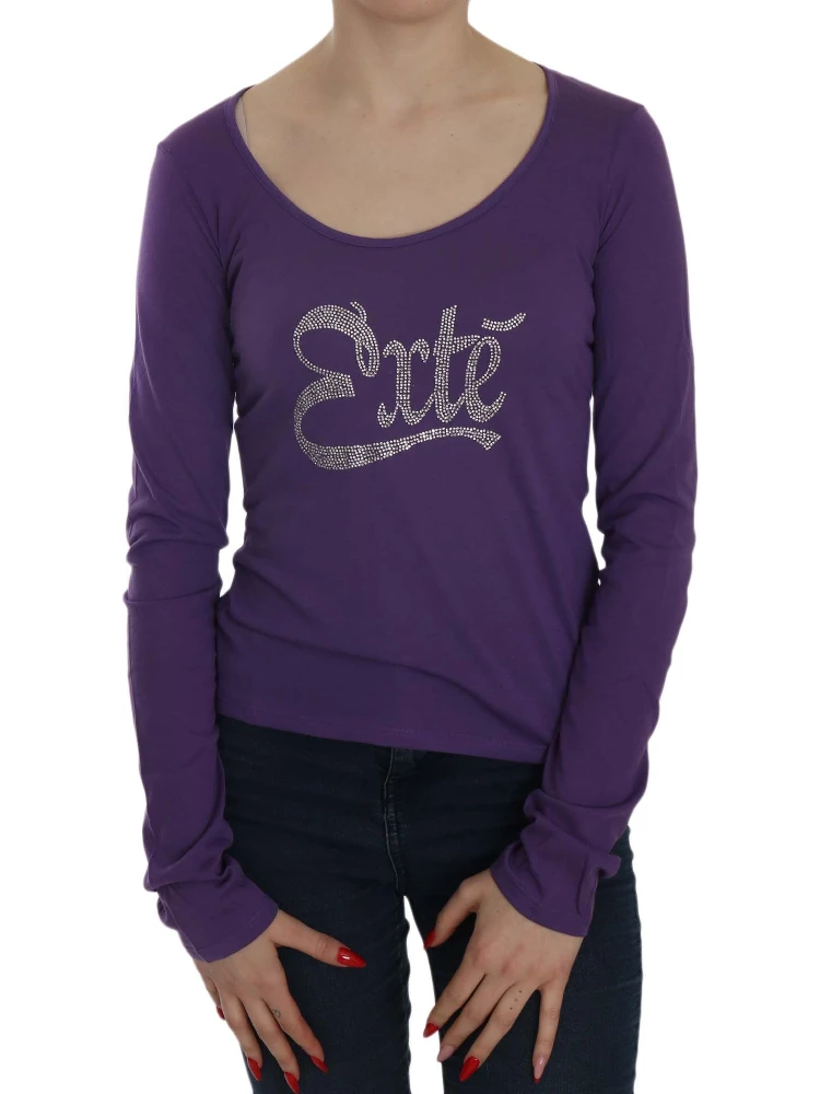 Purple Crystal Embellished Long Sleeve Casual Top